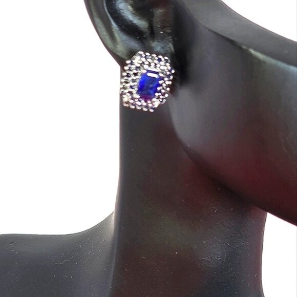 Natural Sapphire set 925 Sterling Silver Earrings Pendant Ring 7.25 - Picture 4 of 8